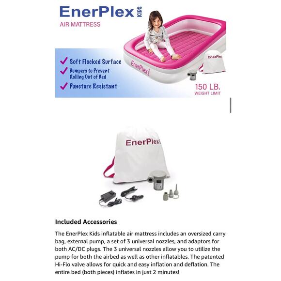 MSRP $86 Pink EnerPlex Kids Inflatable Portable Travel Bed with High Speed Pump - Picture 7 of 7